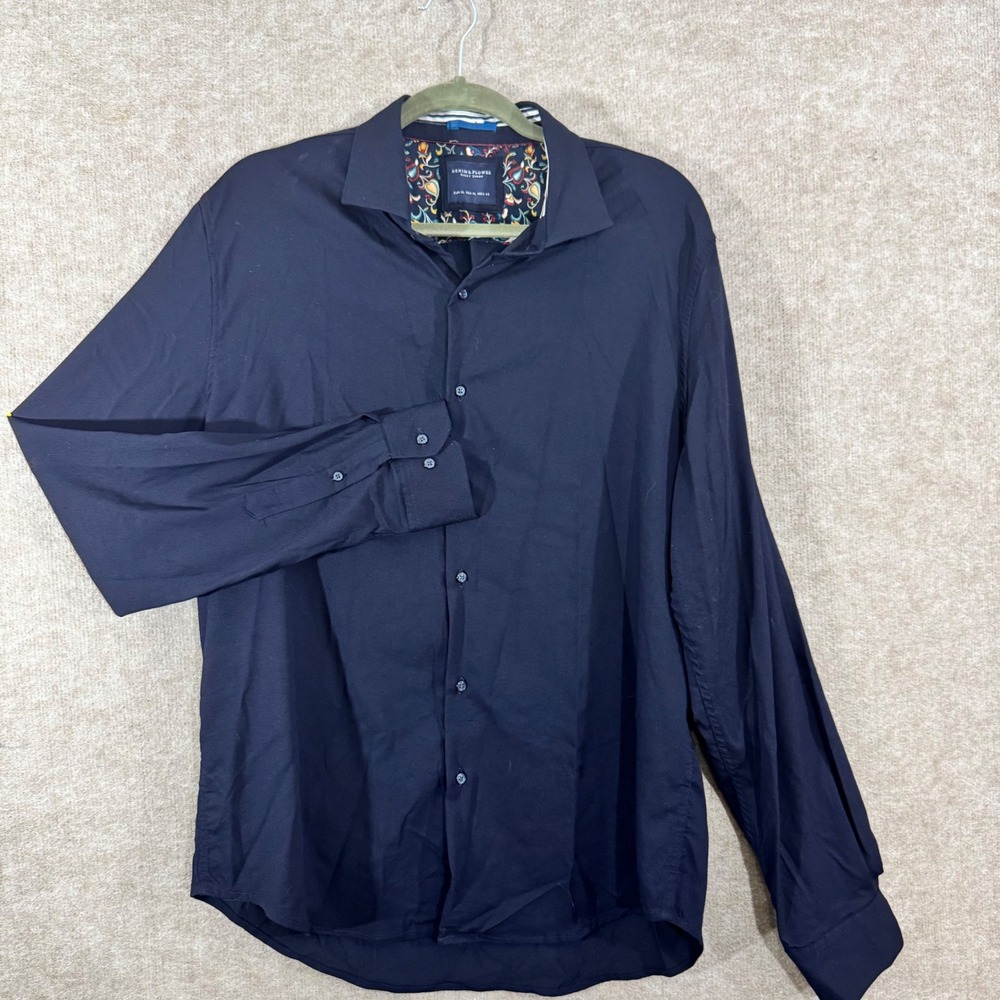 Denim & Flower Ricky Singh Shirt Mens XL Navy Paisley Trim Button Up